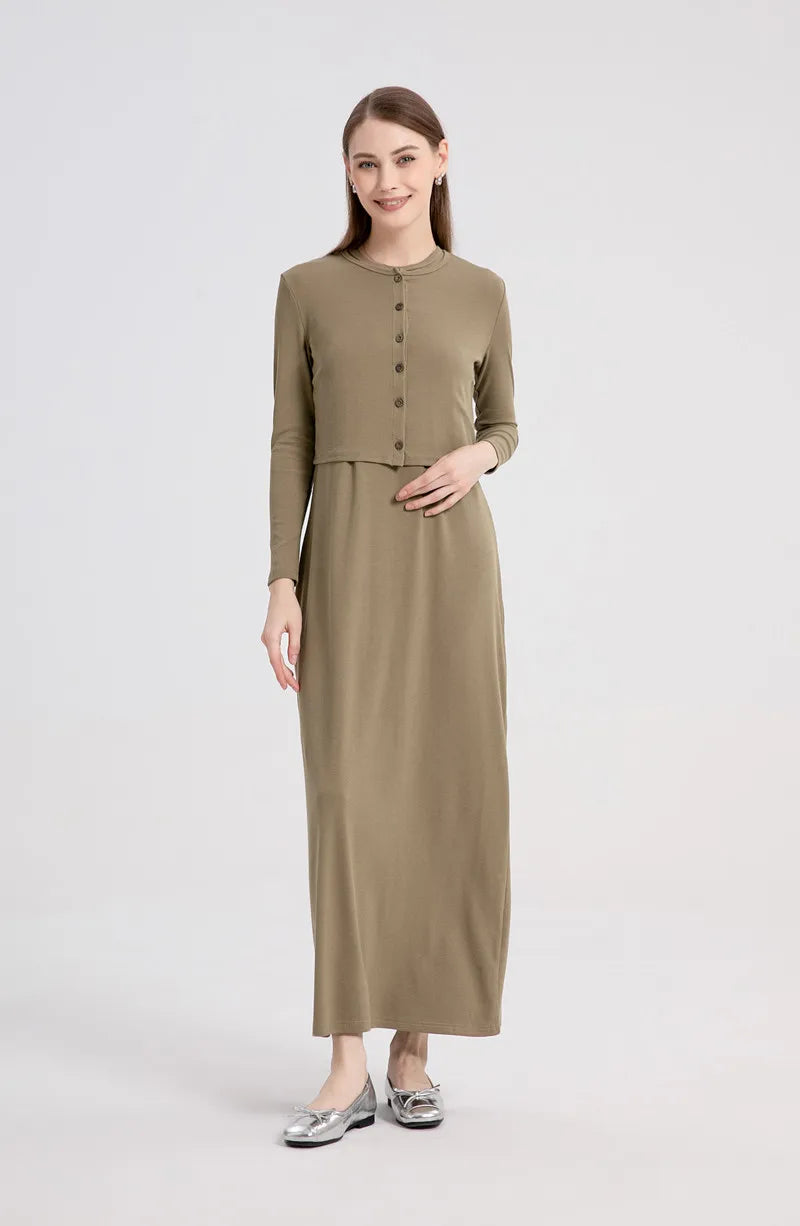 AS 2024 summer woman clothes cardigan Ankle Length maxi dress nature fiber ribbing fabric clothing ( Ship in 1 day)