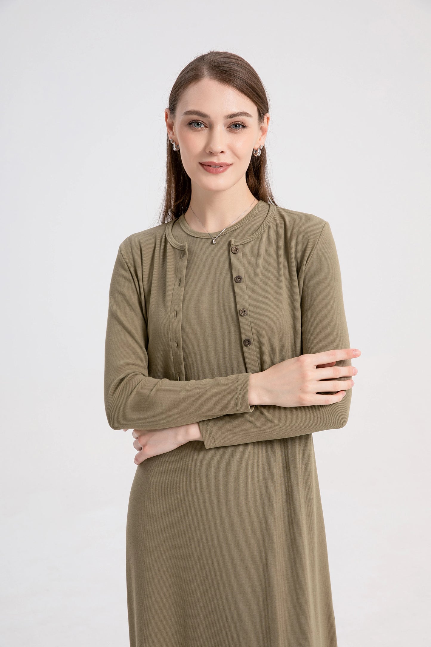 AS 2024 summer woman clothes cardigan Ankle Length maxi dress nature fiber ribbing fabric clothing ( Ship in 1 day)