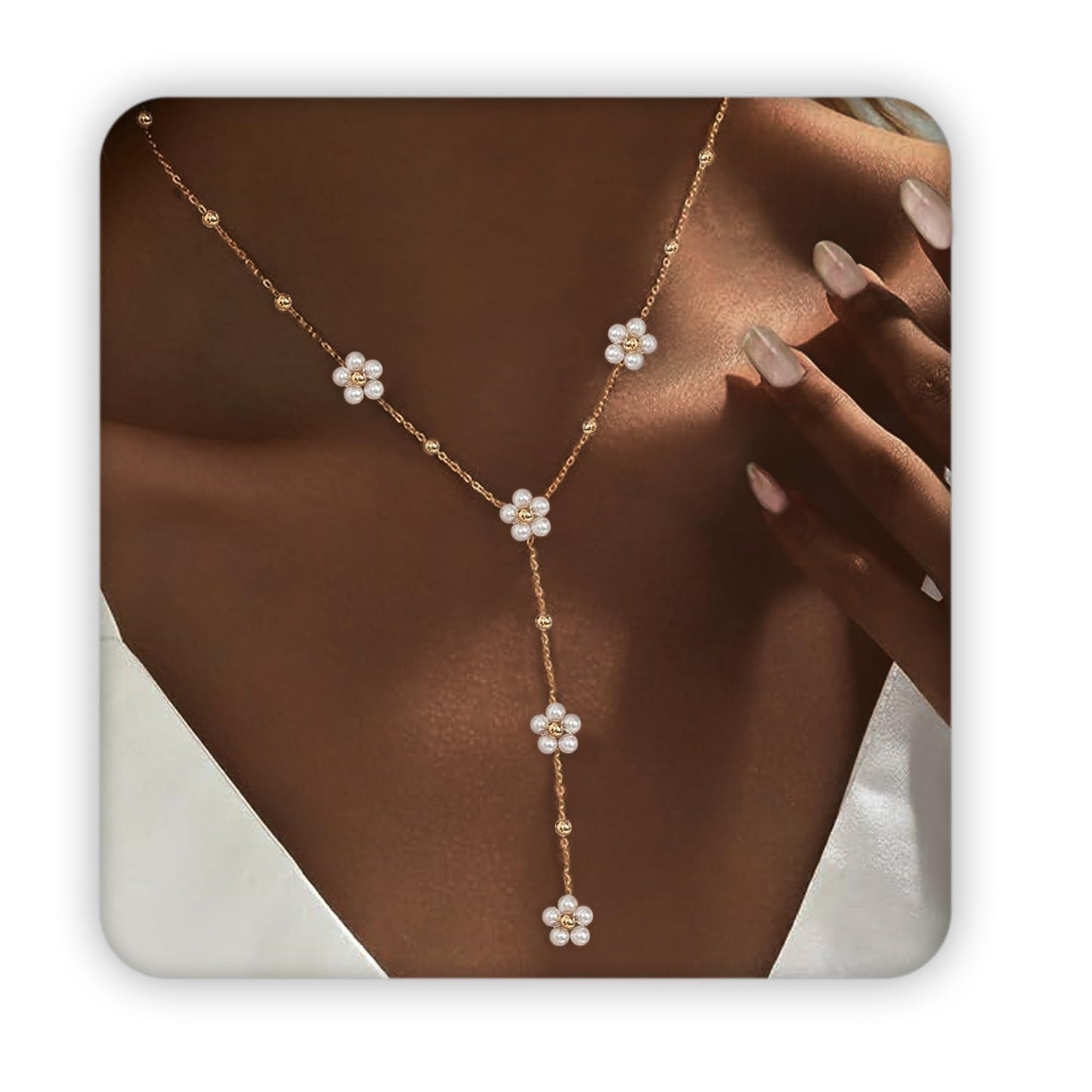 SmileBelle Daisy Pearl Necklace, Dainty Pearl Choker Necklace for Women as Flower Necklace Gift, 14K Gold Plated Stainless Steel Summer Merch as Birthday Gifts for Her Daisy Costume Gift