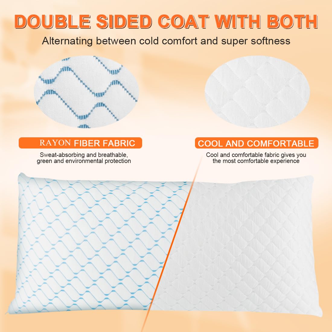 Memory Foam Pillows Queen Size Set of 2, Adjustable Cooling Pillow for Side Back Stomach Sleepers with Washable Removable Cover