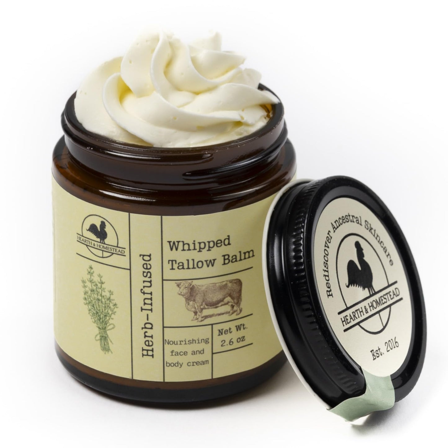 Handmade Whipped Tallow Balm (Unscented/Herb-Infused) - Organic Body Butter with Infused Olive Oil, for Eczema, Rosacea, Baby - 1.3 oz