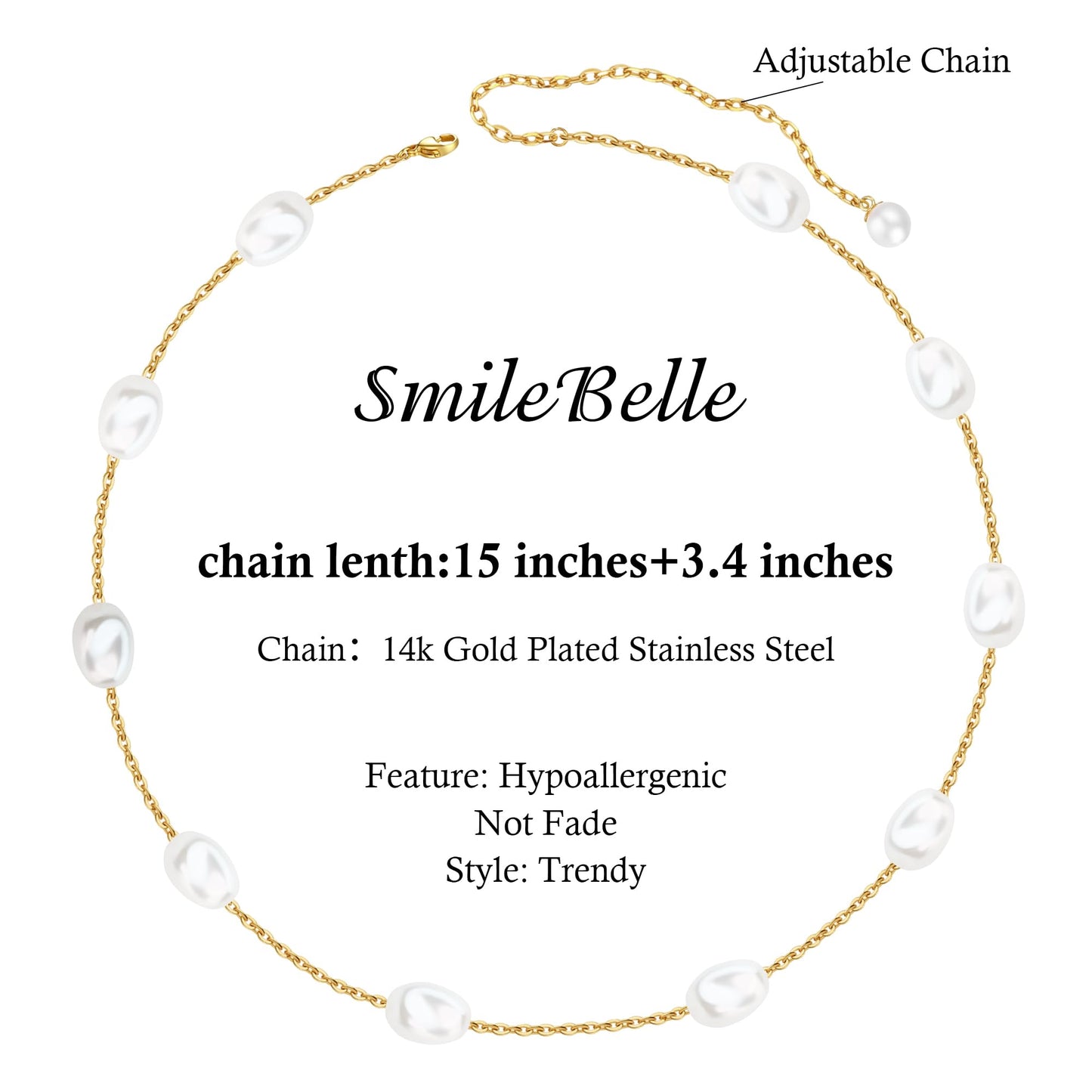 SmileBelle Daisy Pearl Necklace, Dainty Pearl Choker Necklace for Women as Flower Necklace Gift, 14K Gold Plated Stainless Steel Summer Merch as Birthday Gifts for Her Daisy Costume Gift