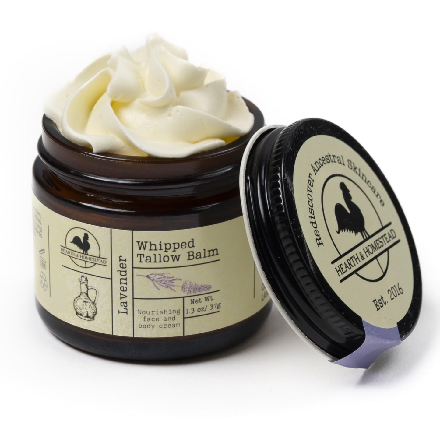 Handmade Whipped Tallow Balm (Unscented/Herb-Infused) - Organic Body Butter with Infused Olive Oil, for Eczema, Rosacea, Baby - 1.3 oz
