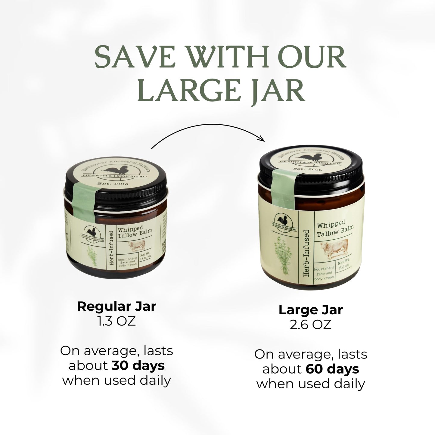 Handmade Whipped Tallow Balm (Unscented/Herb-Infused) - Organic Body Butter with Infused Olive Oil, for Eczema, Rosacea, Baby - 1.3 oz
