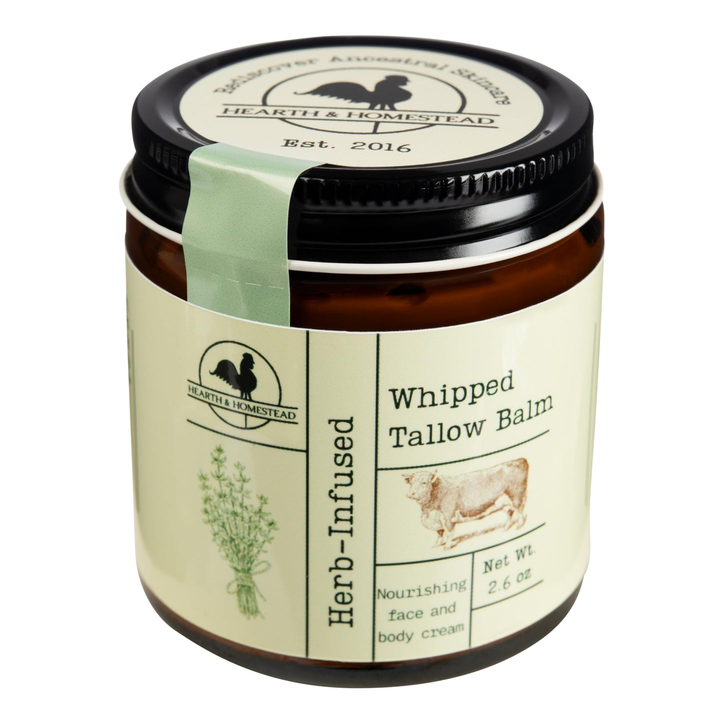 Handmade Whipped Tallow Balm (Unscented/Herb-Infused) - Organic Body Butter with Infused Olive Oil, for Eczema, Rosacea, Baby - 1.3 oz