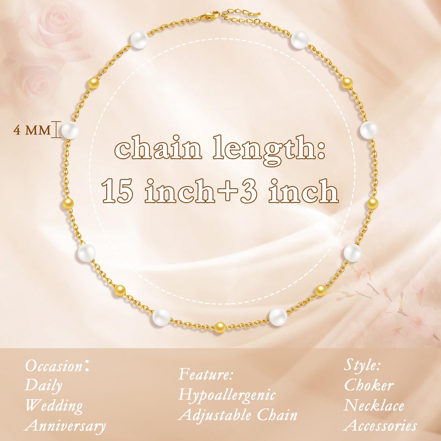 SmileBelle Daisy Pearl Necklace, Dainty Pearl Choker Necklace for Women as Flower Necklace Gift, 14K Gold Plated Stainless Steel Summer Merch as Birthday Gifts for Her Daisy Costume Gift