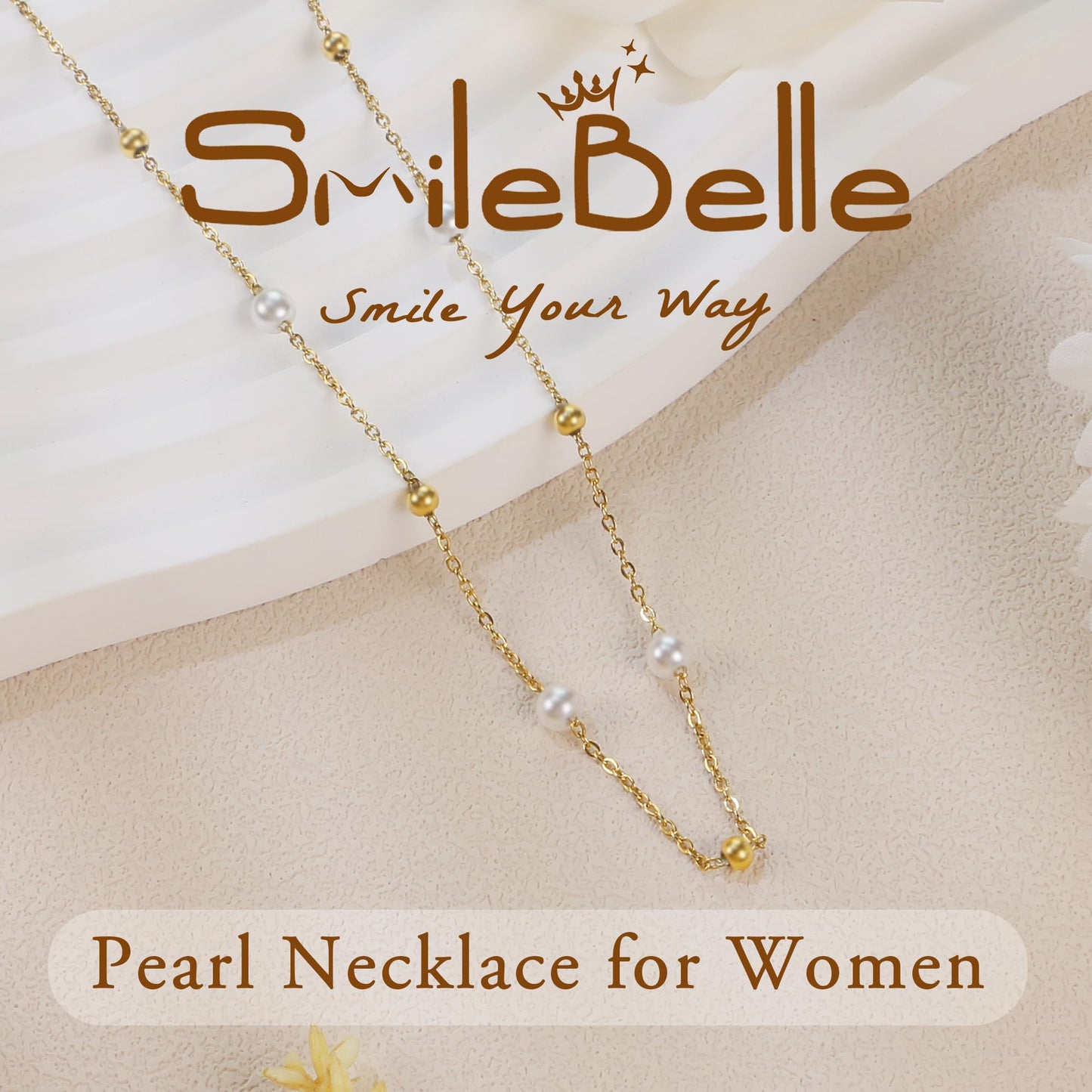 SmileBelle Daisy Pearl Necklace, Dainty Pearl Choker Necklace for Women as Flower Necklace Gift, 14K Gold Plated Stainless Steel Summer Merch as Birthday Gifts for Her Daisy Costume Gift