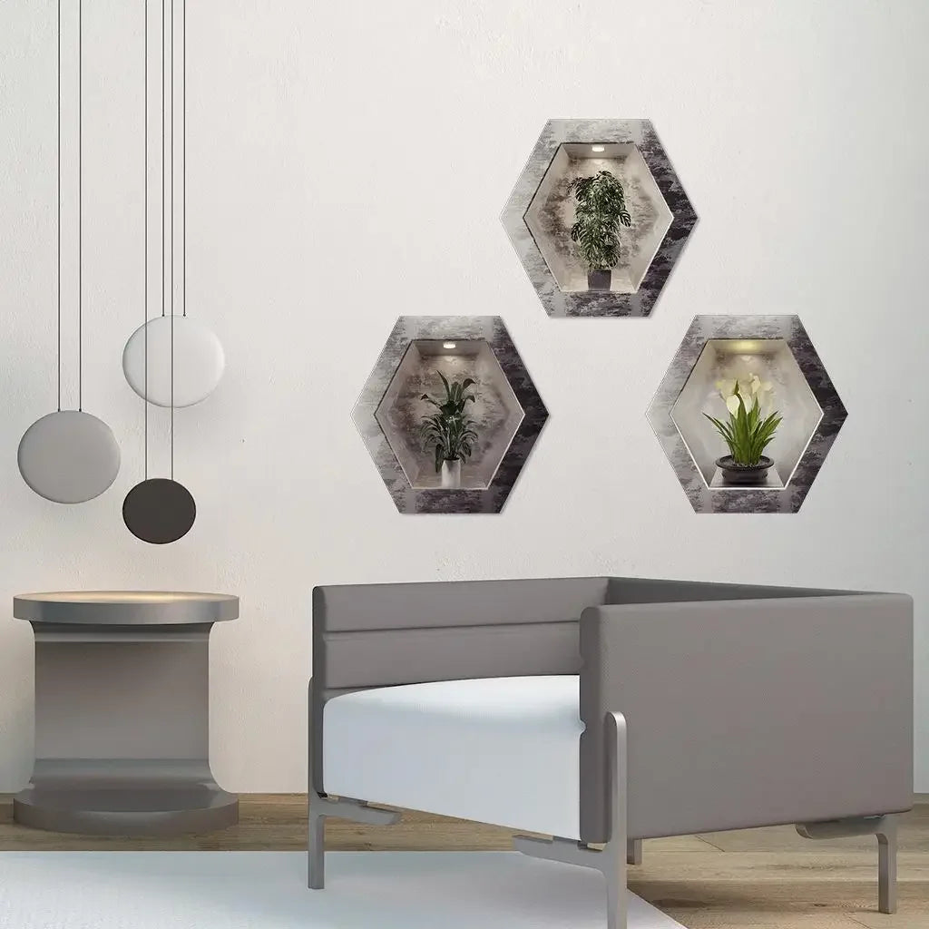 3/4 PCS Bonsai Illustration Decorative Stickers Removable PVC Living Room Wall Decoration Self-adhesive Frosted Stickers