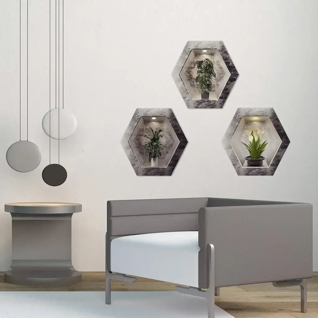 3/4 PCS Bonsai Illustration Decorative Stickers Removable PVC Living Room Wall Decoration Self-adhesive Frosted Stickers