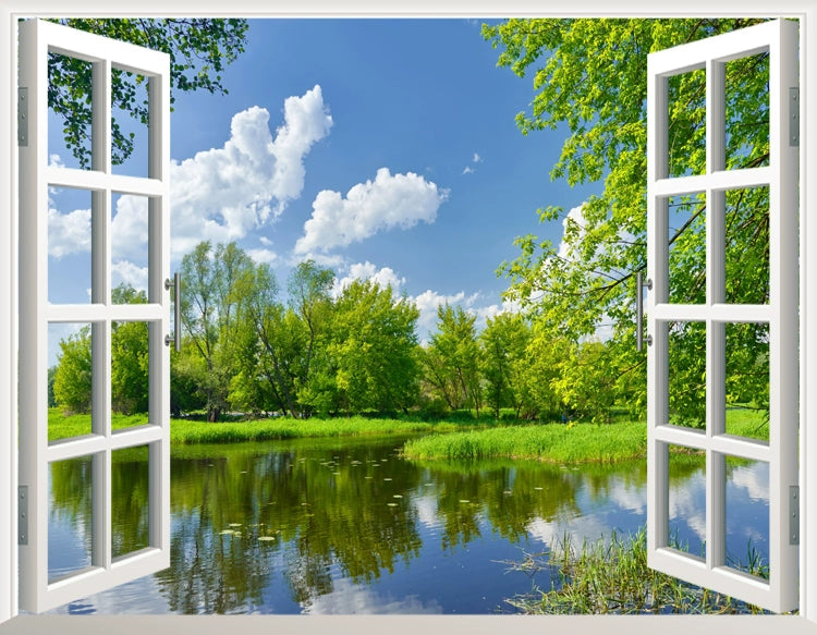 3D Living Room Simulation Fake Window Self-Adhesive Wallpaper Creative Landscape Bedroom Sea Forest Mural and Wallpaper Wall Painting Decoration
