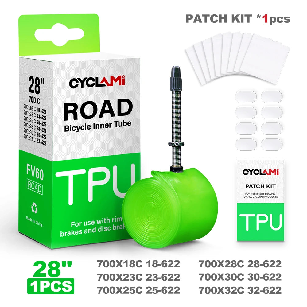 CYCLAMI TPU Inner Tube 700C Ultralight Road Bicycle Bike Tire 28“ 700c 700X18 23 25 28 30 32c Valve Length French 60mm Light