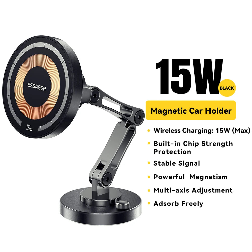 Essager Magnetic Wireless Charger Car Phone Holder 15W Fast Charging Easy Paste Mount Stand For Magsafe iPhone 15 14 13 Pro Max