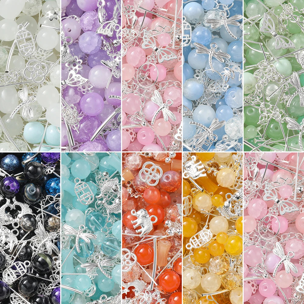 30-50G/Lot Mixed Glass Beads Metal Pendants Spacer Bead Jewelry Accessories for DIY Bracelets Necklace Anklet Jewelry Making