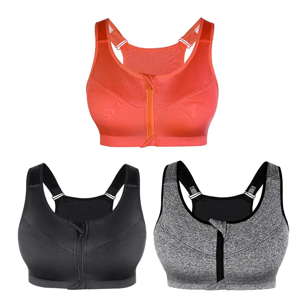 S-3XL Women Zipper Sports Bras Wirefree Padded Push Up Tops Lady Girls Breathable Fitness Run Gym Yoga Bras Fitness Equipment