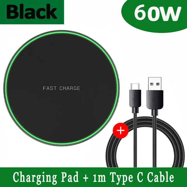 60W Fast Wireless Charger Pad for iPhone 14 13 16 15 Pro Max Samsung Galaxy S22 S21 S23 S10 S9 Xiaomi Wireless Charging Station