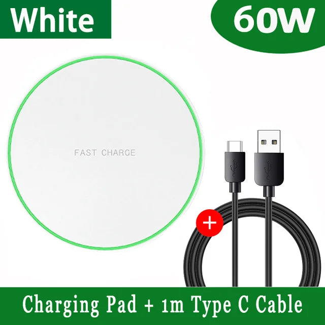 60W Fast Wireless Charger Pad for iPhone 14 13 16 15 Pro Max Samsung Galaxy S22 S21 S23 S10 S9 Xiaomi Wireless Charging Station