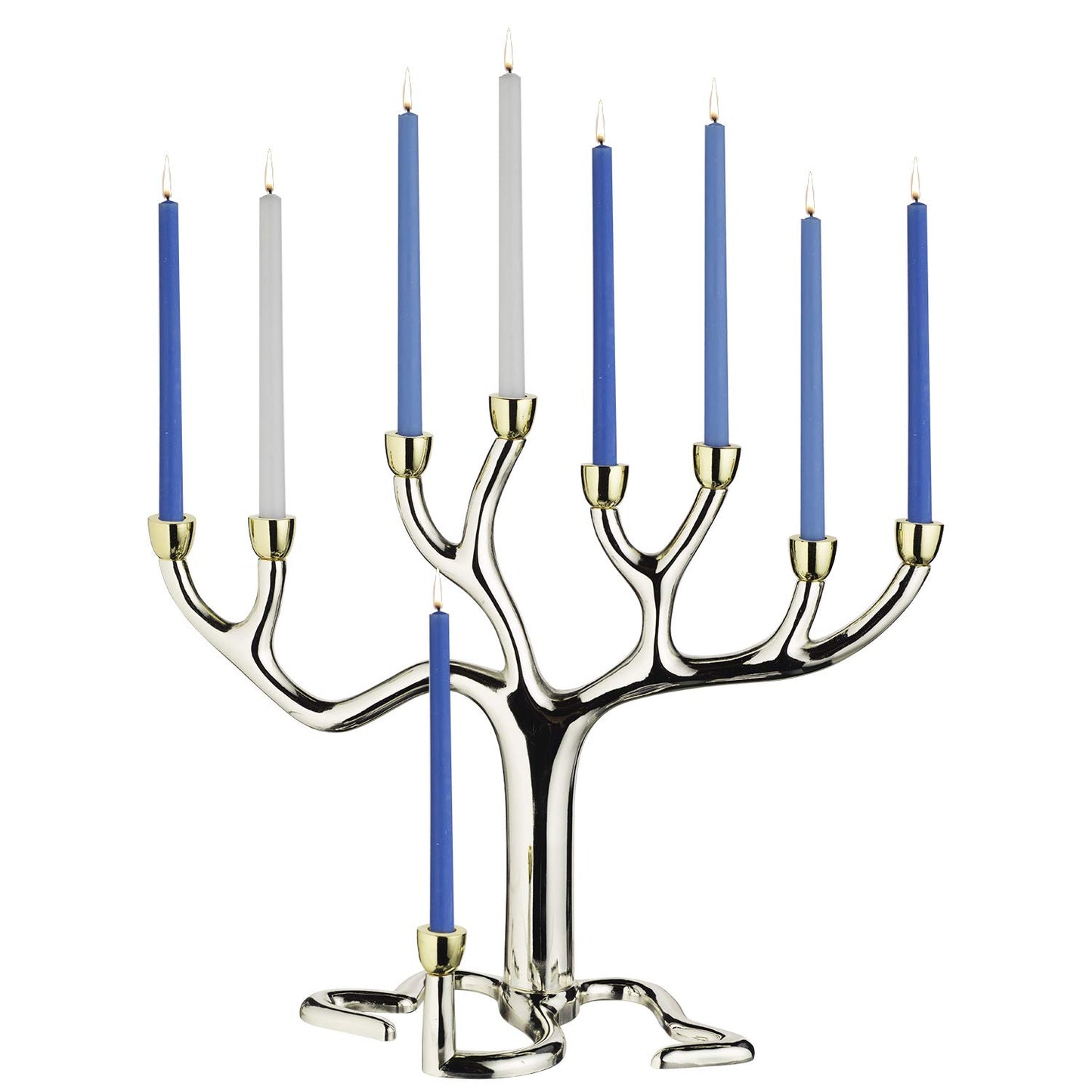 Rite Lite Large Tree of Life TM Hanukkah Menorah - Silver Plated with Gold 10.75 Inches Tall Chanukah Menorah