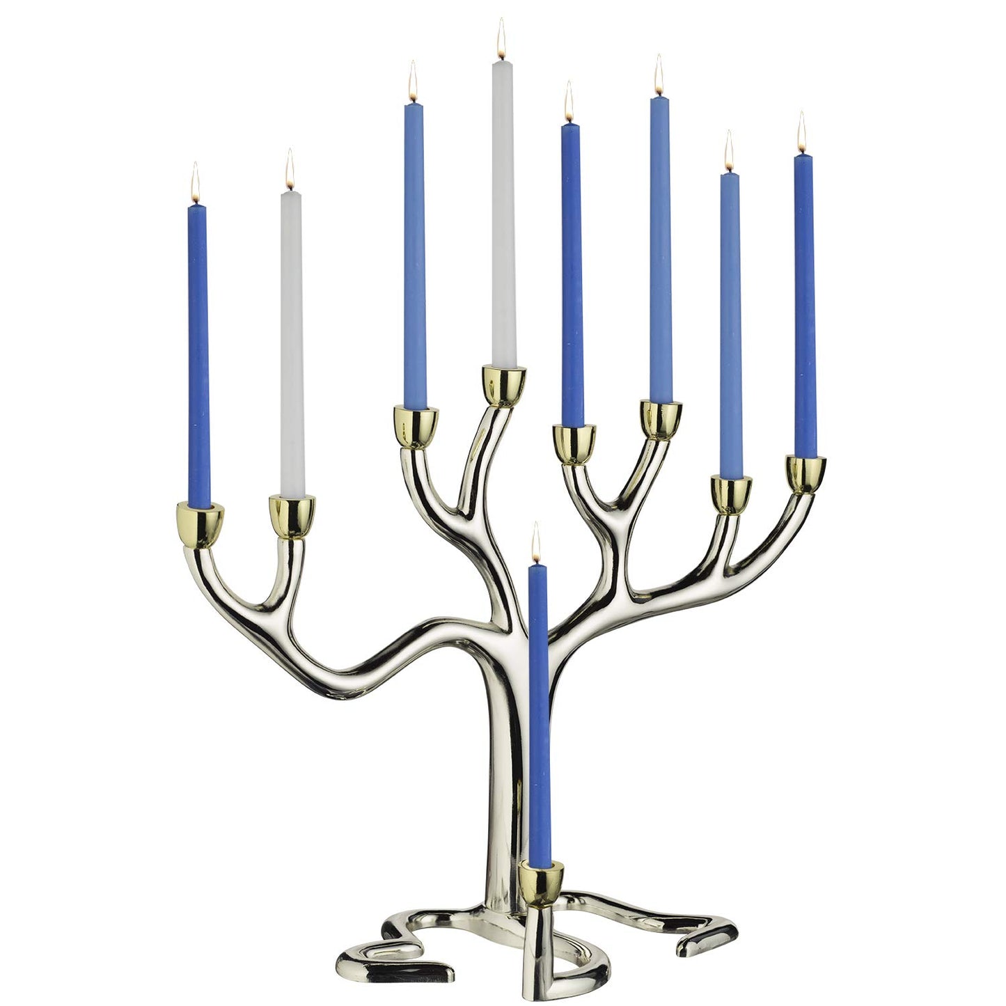 Rite Lite Large Tree of Life TM Hanukkah Menorah - Silver Plated with Gold 10.75 Inches Tall Chanukah Menorah