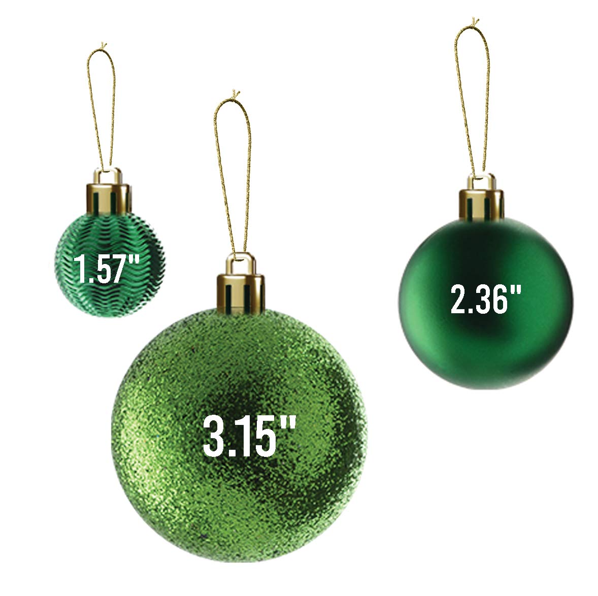 Prextex Christmas Tree Ornaments - Emerald Green Christmas Ball Ornaments Set for Christmas, Holiday, Wreath & Party Decorations (36 pcs - Small, Medium, Large) Shatterproof, 3 Size Combo