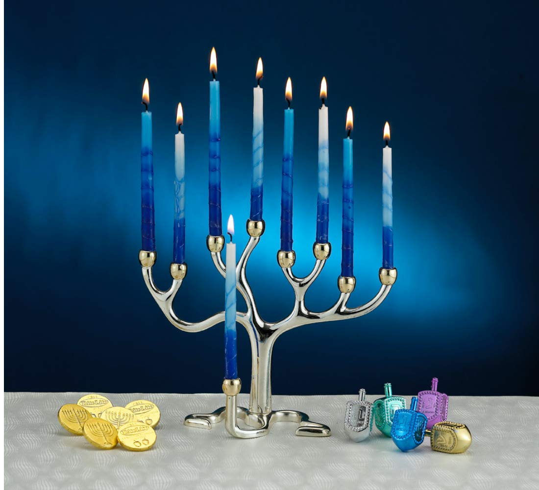 Rite Lite Large Tree of Life TM Hanukkah Menorah - Silver Plated with Gold 10.75 Inches Tall Chanukah Menorah