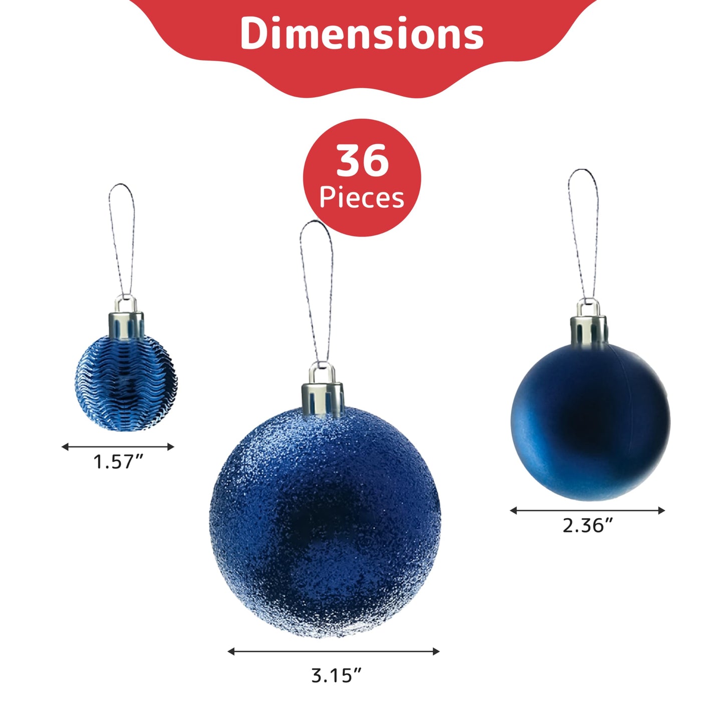 Prextex Christmas Tree Ornaments - Emerald Green Christmas Ball Ornaments Set for Christmas, Holiday, Wreath & Party Decorations (36 pcs - Small, Medium, Large) Shatterproof, 3 Size Combo