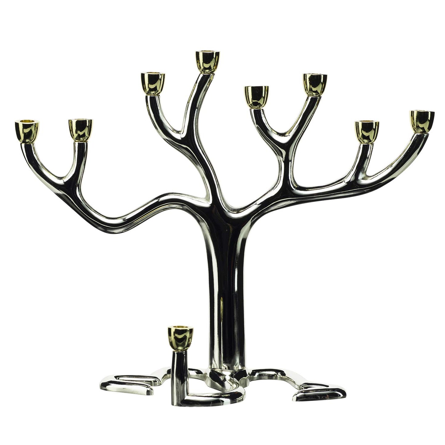 Rite Lite Large Tree of Life TM Hanukkah Menorah - Silver Plated with Gold 10.75 Inches Tall Chanukah Menorah