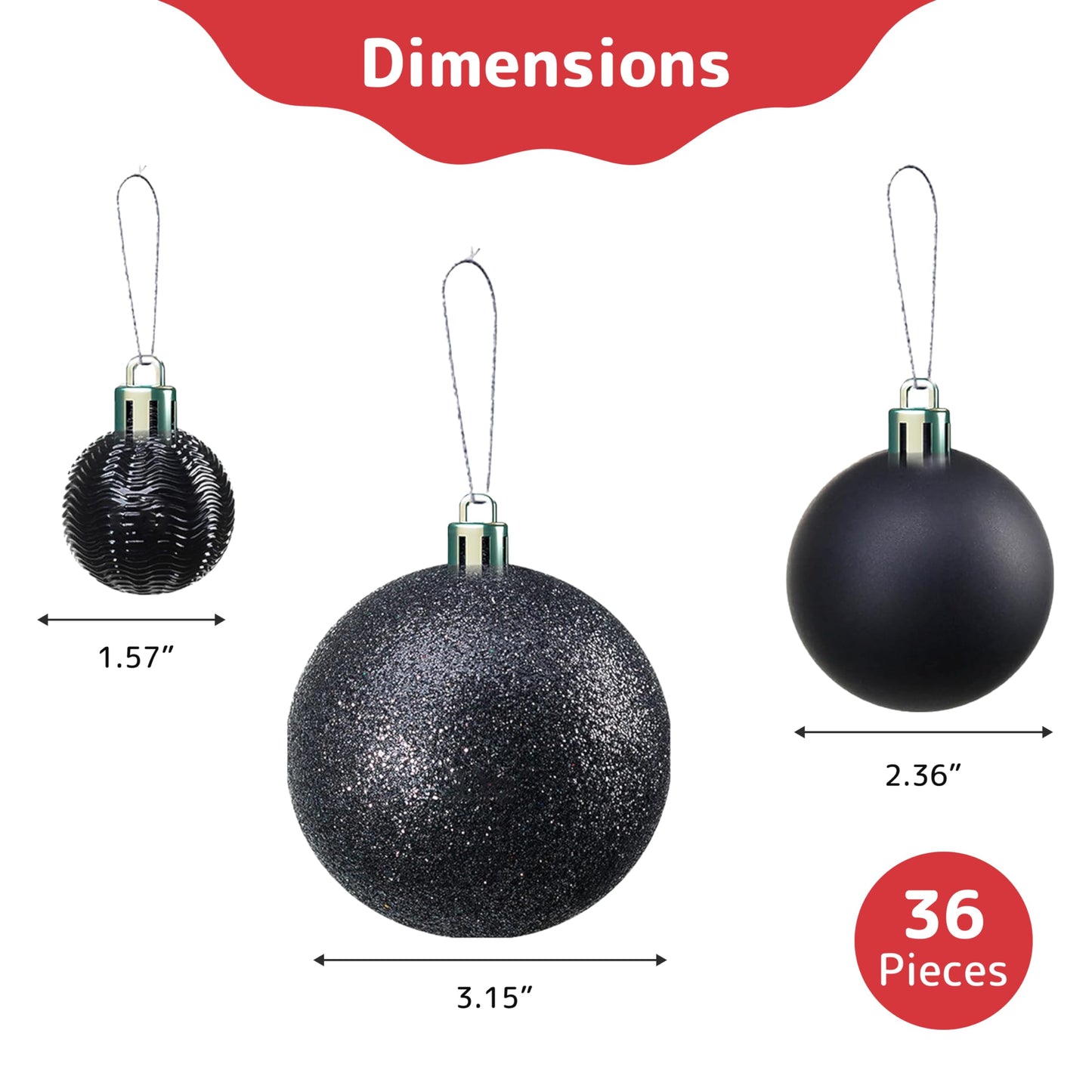 Prextex Christmas Tree Ornaments - Emerald Green Christmas Ball Ornaments Set for Christmas, Holiday, Wreath & Party Decorations (36 pcs - Small, Medium, Large) Shatterproof, 3 Size Combo