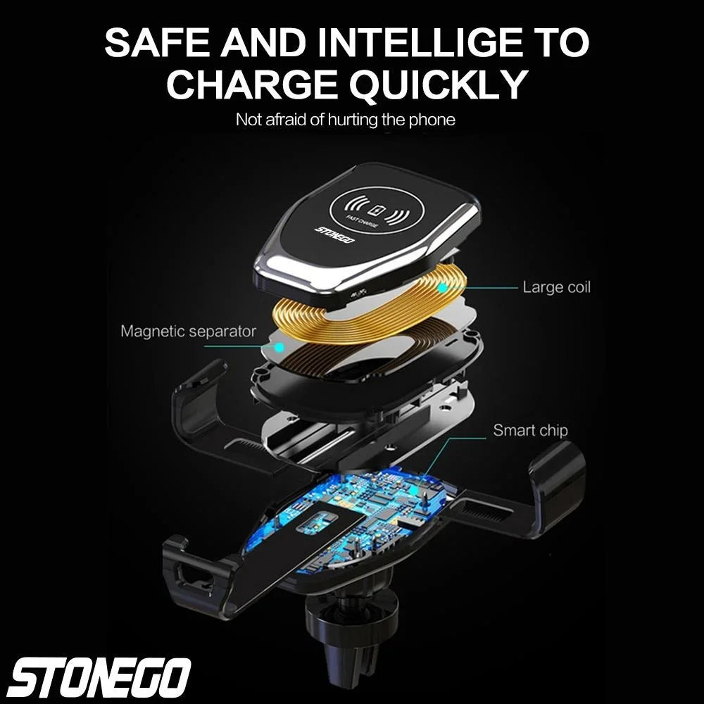 STONEGO Car Wireless Charger 10W Qi Fast Charging Auto Clamp Car Bracket Vent Mobile Phone Bracket Mobile Phone Accessories