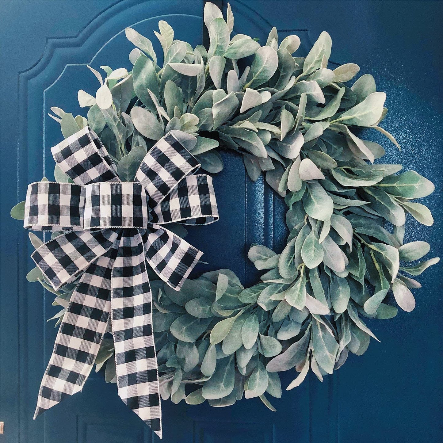 22 Inch Flocked Lambs Ear Wreaths for Front Door Wreaths for All Seasons Spring Summer Fall Autumn Winter Simple Modern Year Round Everyday Farmhouse Greenery Wreath (Burlap Bow)