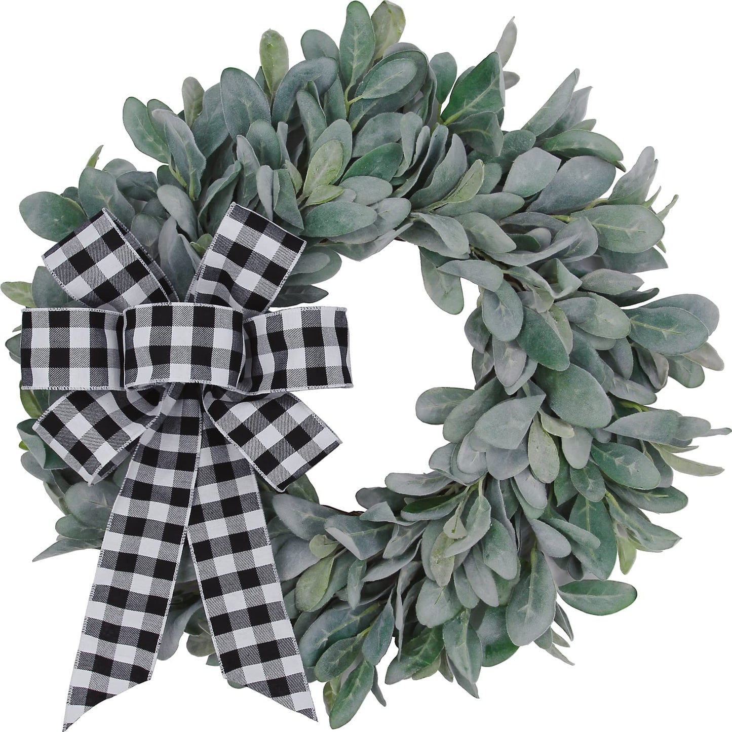 22 Inch Flocked Lambs Ear Wreaths for Front Door Wreaths for All Seasons Spring Summer Fall Autumn Winter Simple Modern Year Round Everyday Farmhouse Greenery Wreath (Burlap Bow)