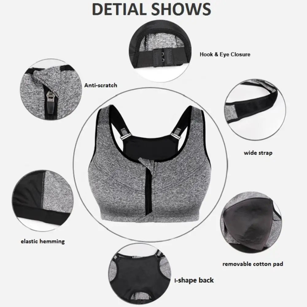 S-3XL Women Zipper Sports Bras Wirefree Padded Push Up Tops Lady Girls Breathable Fitness Run Gym Yoga Bras Fitness Equipment