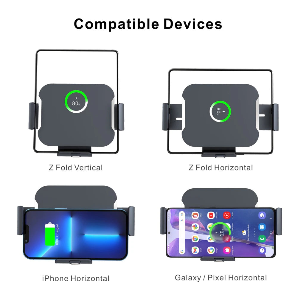 Automatic Clamping Car Wireless Charger Stand for Samsung Galaxy Z Fold 5 3 4 vivo Xfold iPhone14 13 Air Vent Mount Phone Holder