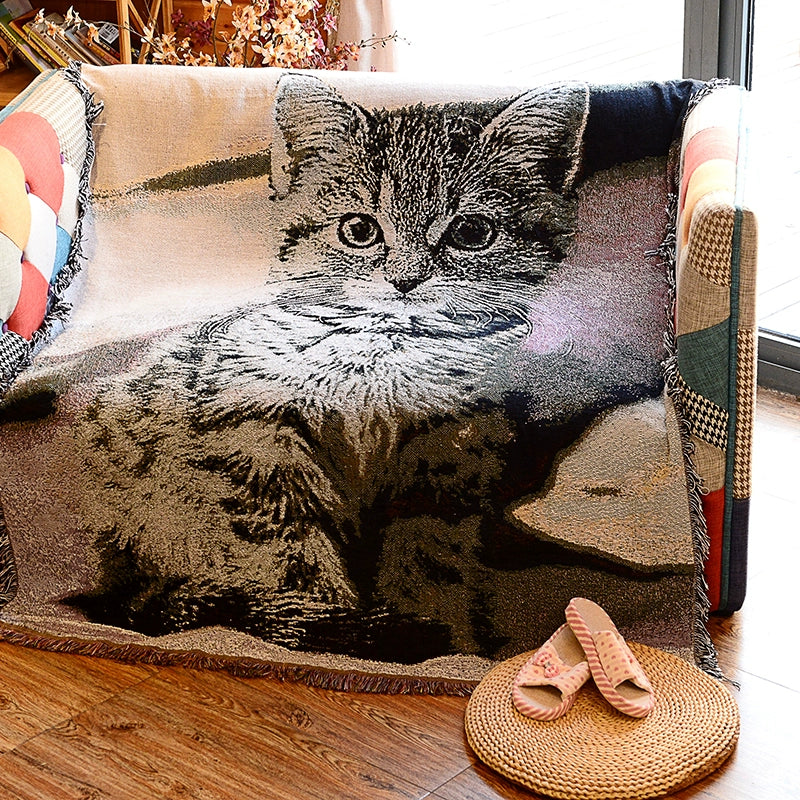 Scandinavian Animal Cat Black and White Dust Cover Retro Blanket