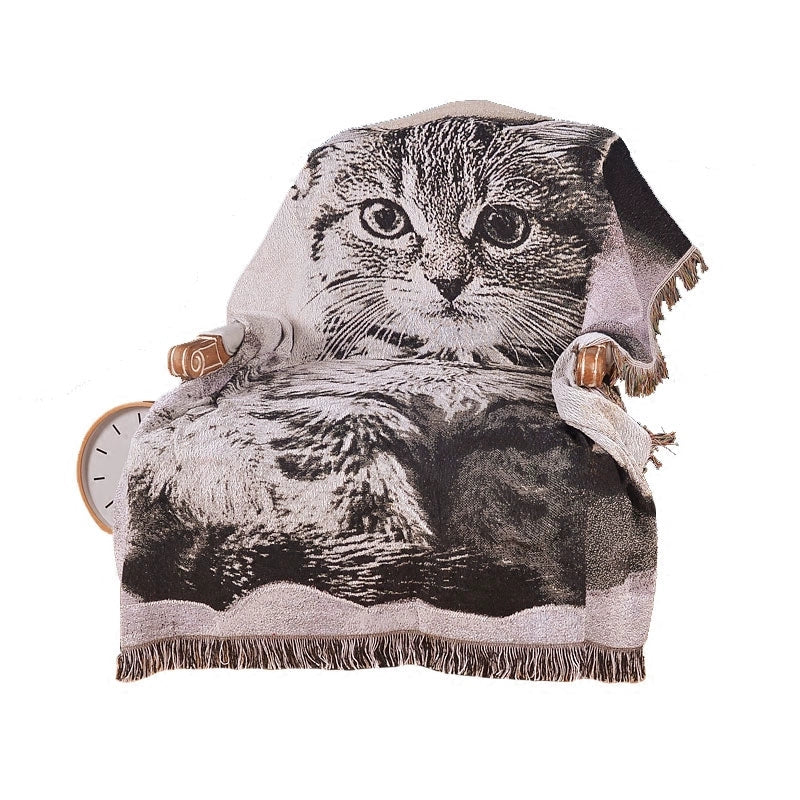 Scandinavian Animal Cat Black and White Dust Cover Retro Blanket