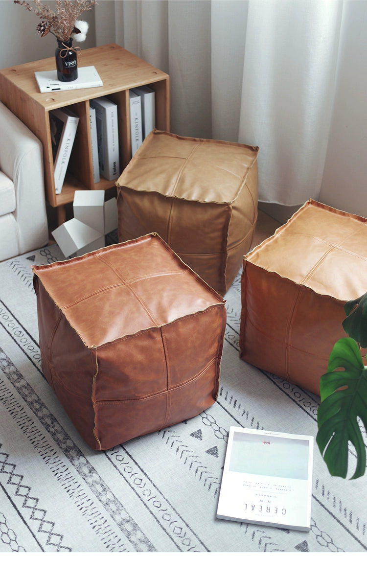 Tatami Square Japanese Style Stool Futon Leather Floor Cushion Leather Stool Shoe Changing Stool For Home Living Room Thickened