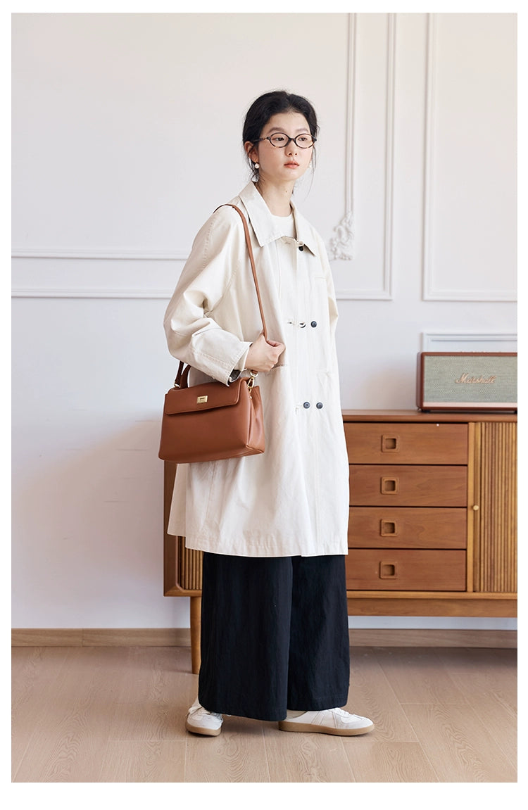 Zimo Cotton High Twill Colorblock Mid-Length Trench Coat