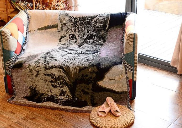 Scandinavian Animal Cat Black and White Dust Cover Retro Blanket