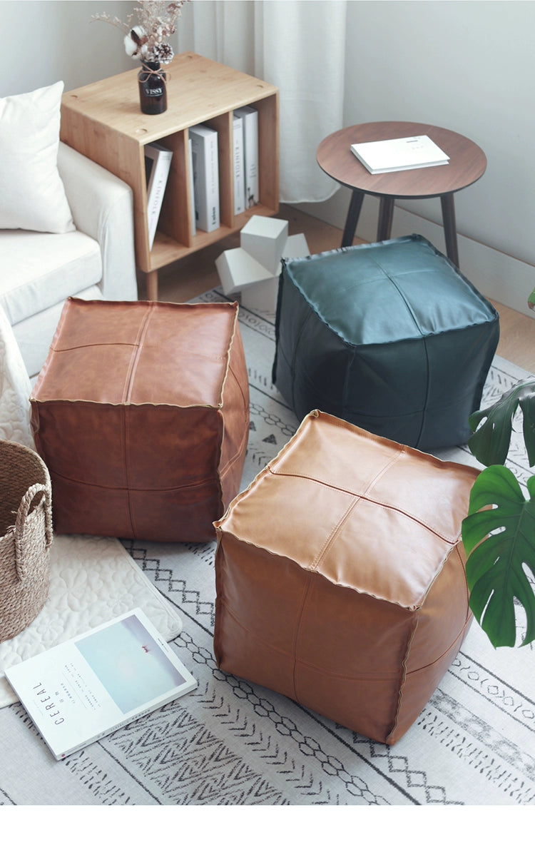 Tatami Square Japanese Style Stool Futon Leather Floor Cushion Leather Stool Shoe Changing Stool For Home Living Room Thickened