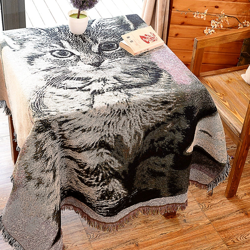 Scandinavian Animal Cat Black and White Dust Cover Retro Blanket