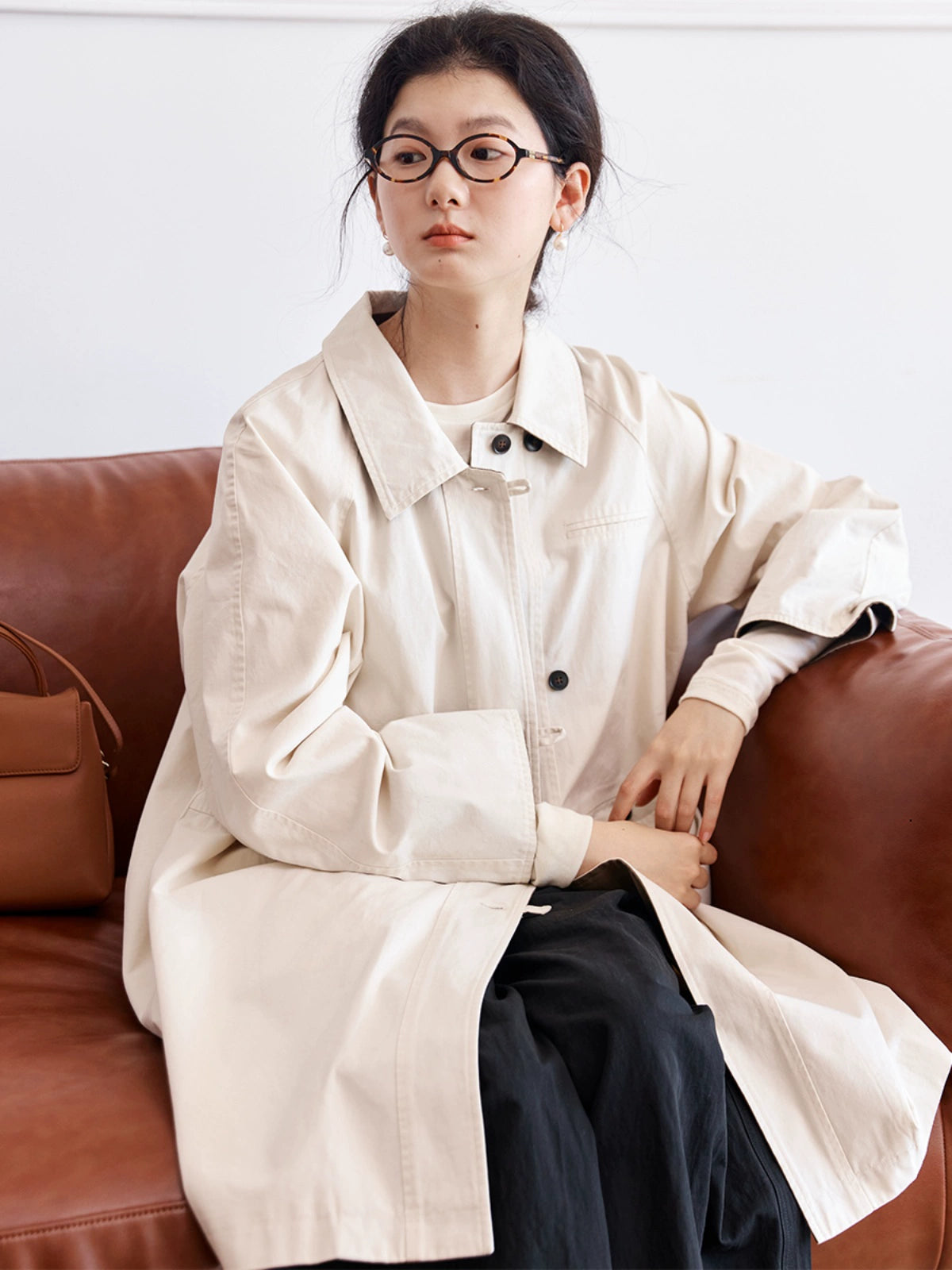 Zimo Cotton High Twill Colorblock Mid-Length Trench Coat