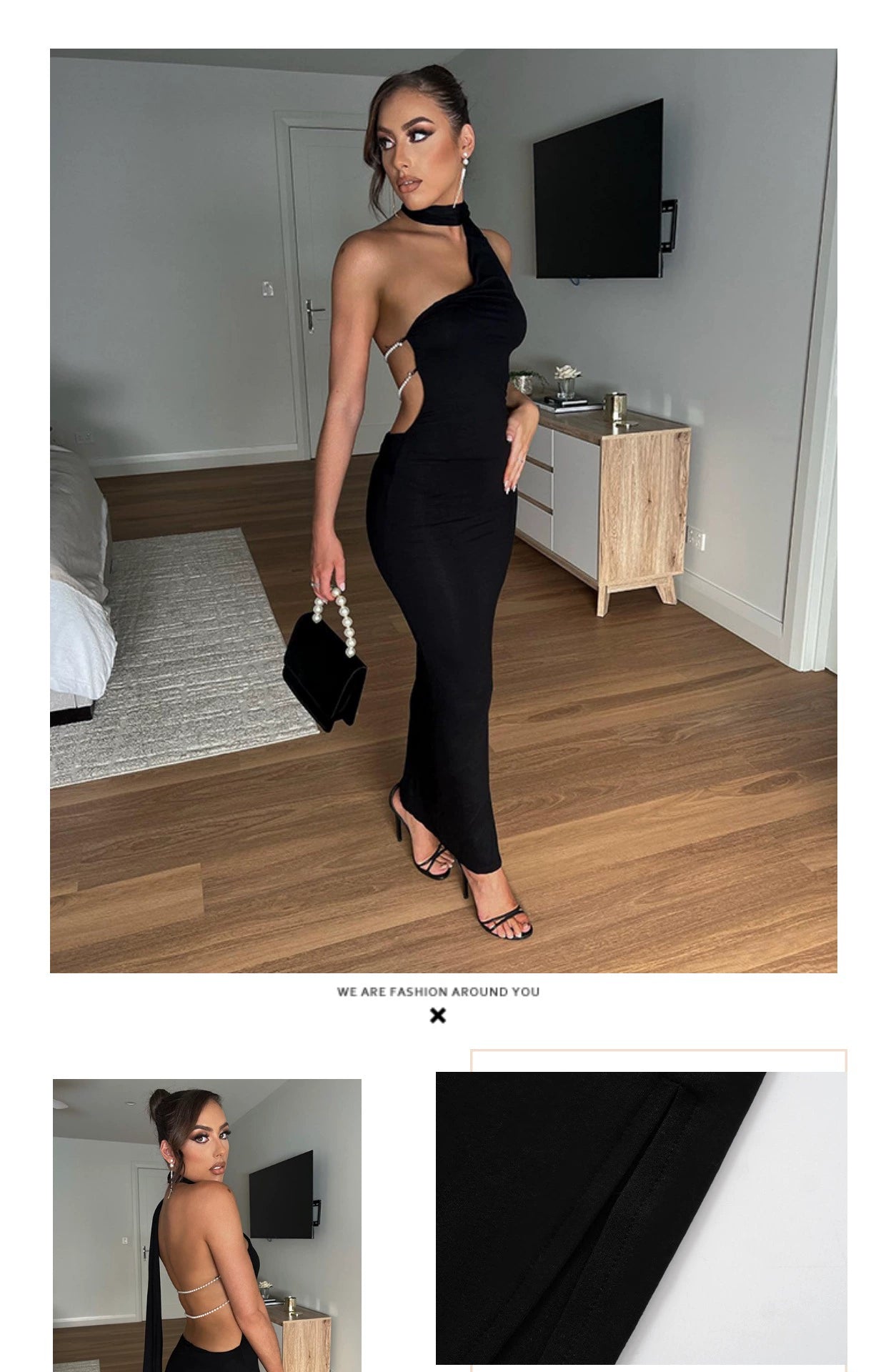 Ahagaga Stylish One-Shoulder Halterneck Sexy European and American Long Dress Sexy Bare Back Slim Looking Elegant Dress Women