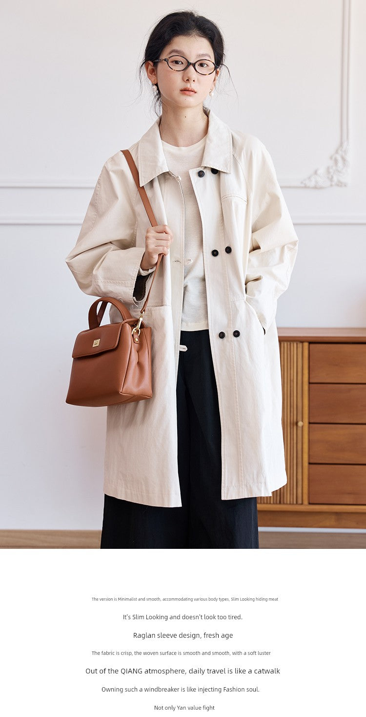 Zimo Cotton High Twill Colorblock Mid-Length Trench Coat