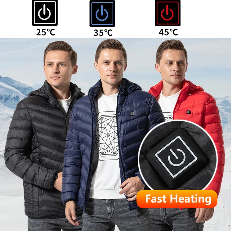 19/11/9 Areas Heated Jacket Men Electric Heating Jackets Heated Down Coat Men Women Clothing Winter Heatable Cotton Jacket Veste