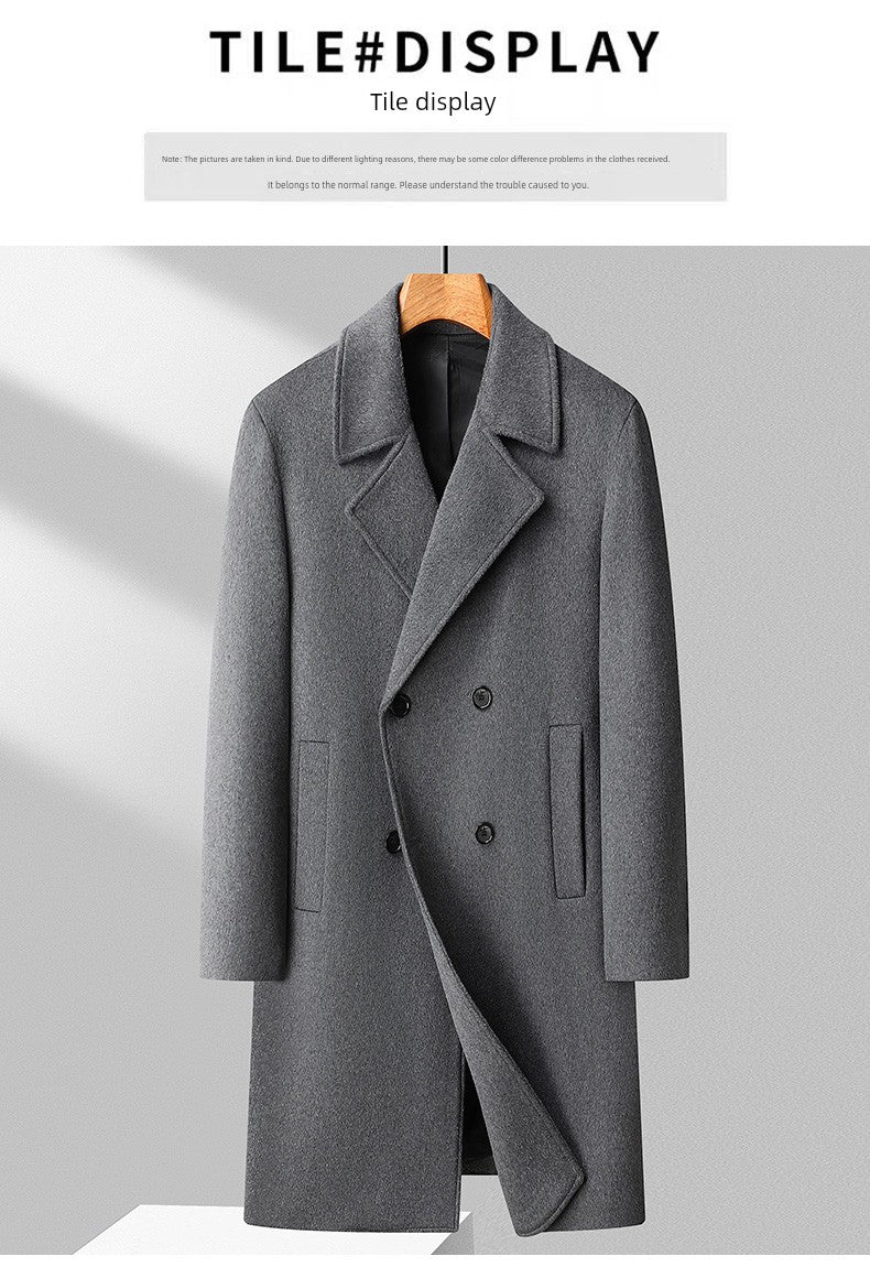 Fall and Winter Reversible Woolen Coat Men Classy Cashmere 100% Wool Trench Coat British Style Mid Length Long Length Trench Coat Outwear Thick