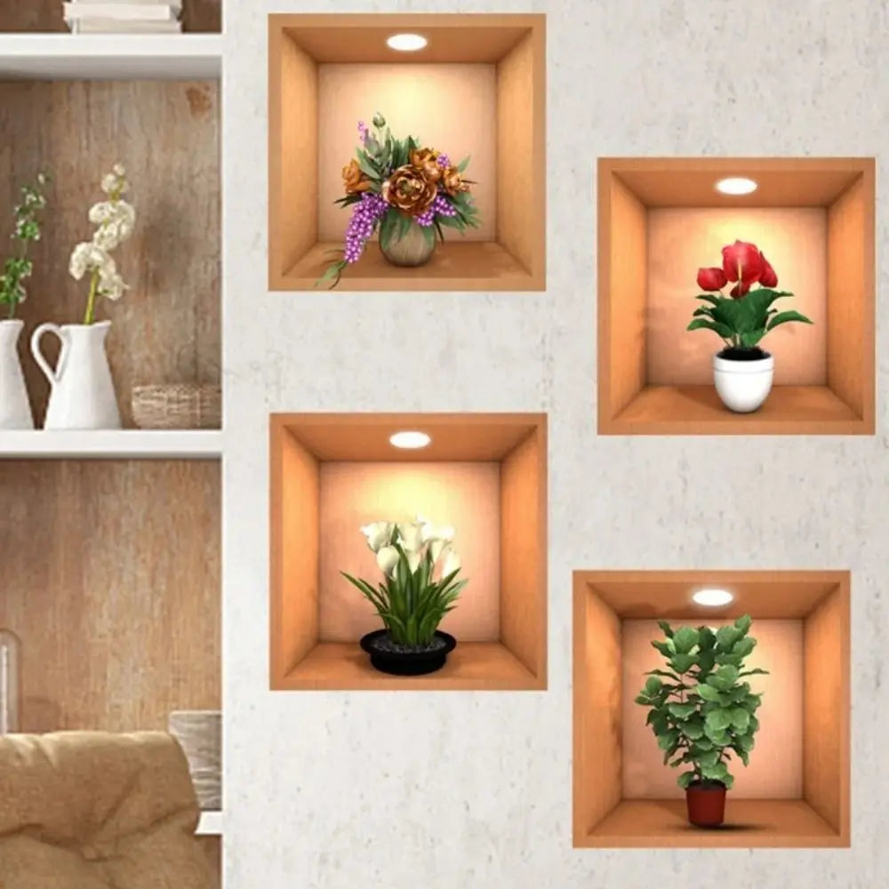 PVC Creative Green Plant Simulate 3D Wallpapers Self Adhesive Simple Plant Potted Wall Stickers Living Room Decorations