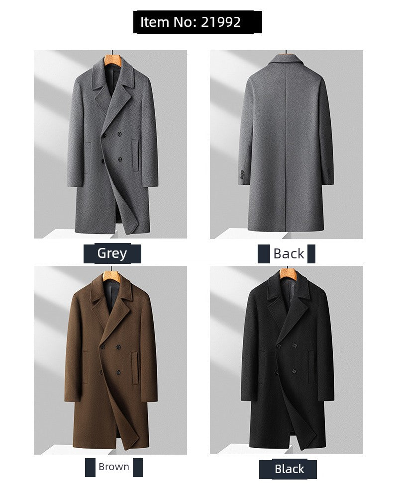 Fall and Winter Reversible Woolen Coat Men Classy Cashmere 100% Wool Trench Coat British Style Mid Length Long Length Trench Coat Outwear Thick