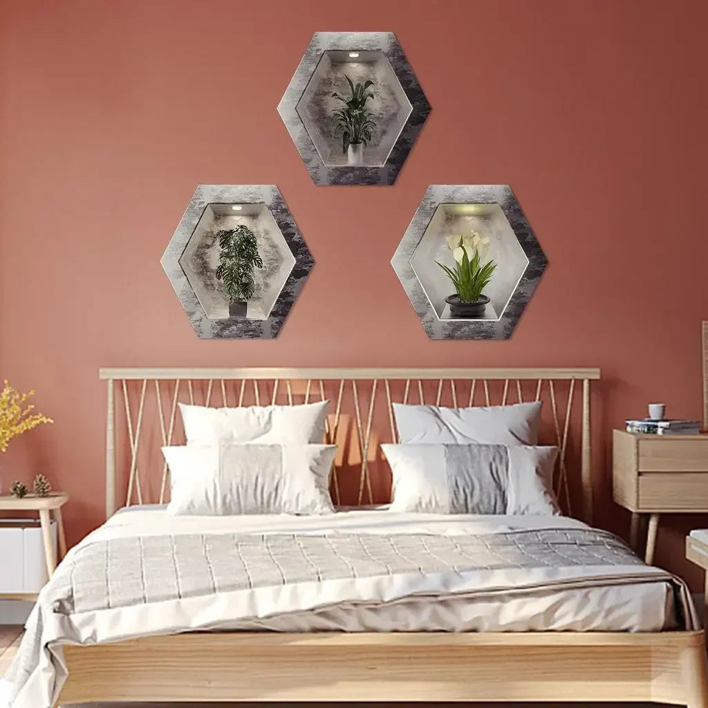 3/4 PCS Bonsai Illustration Decorative Stickers Removable PVC Living Room Wall Decoration Self-adhesive Frosted Stickers