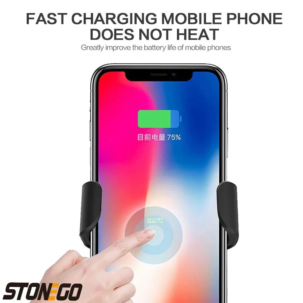 STONEGO Car Wireless Charger 10W Qi Fast Charging Auto Clamp Car Bracket Vent Mobile Phone Bracket Mobile Phone Accessories